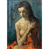 Moses Soyer, Semi Nude Woman Holding Hair