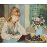 Marcel Dyf, Claudine Reading with a Bowl and Flowers, Oil on canvas