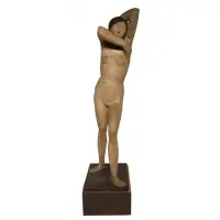 Pierre Merlier, Untitled, Carved Wood Sculpture of a Standing Nude