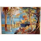 Pasquale Monaco, Untitled, Oil on Canvas of trees on a lake