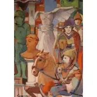 Untitled by Pasquale Monaco, Oil on canvas of soldiers and statues, sold Jan 2025