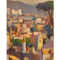 Pasquale Monaco, Village scene, Oil on canvas, signed
