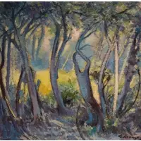 Untitled by Pasquale Monaco, Forest scene oil on canvas, signed, sold Jan 2025