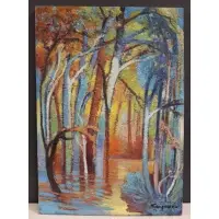 Trees in a river by Pasquale Monaco, Oil on board, sold Jan 2025