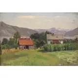 Emma Pastor Normann, Cottages by the sea, Oil on board