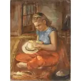 Ruth Lewis, Girl With Hat, Oil on canvas