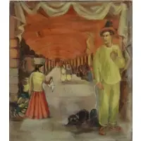 Ruth Lewis, Dog Walker"? Oil on canvas. Signed Ruth Lewis. From her estate. Dimensions: 24, "Dog Walker"? Oil on canvas