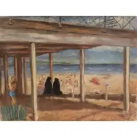 Ruth Lewis, The Show OFFS"? Oil on canvas. Signed Ruth Lewis. From her estate. Dimensions: 18, "The Show OFFS"? Oil on canvas