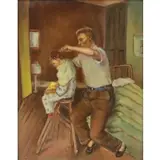 Ruth Lewis, Barber Shop, Oil on canvas