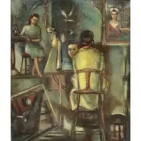 Artists Studio by Ruth Lewis, Oil on canvas, sold Jan 2025