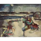 Ruth Lewis, Tragedy at Playland, Oil on canvas, signed Ruth Lewis