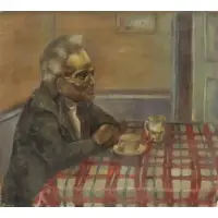 Ruth Lewis, Coffee Time, Oil on canvas, signed Ruth Lewis