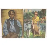 Ruth Cohen, African American portrait and a lady on a bench, 2 Oils on canvas board