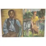 Ruth Cohen, African American portrait and a lady on a bench, 2 Oils on canvas board
