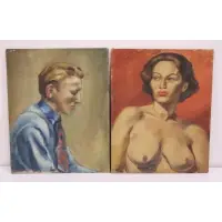 Ruth Cohen, Untitled, 2 Oil on canvas board portraits, signed