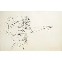 Theodore Gall, Male Holding Mask Pointing, 1980, Ink on paper