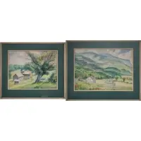 Isaac Friedlander, Farm Scene with Tree, Two Landscapes:(i) 'Farm Scene with Tree' Watercolor