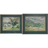 Isaac Friedlander, Farm Scene with Tree, Two Landscapes:(i) 'Farm Scene with Tree' Watercolor