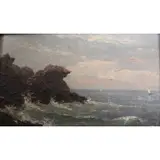 Rocky coast, New England, 1859 by Sylvestor Phelps Hodgdon, Oil on canvas, sold Jan 2025