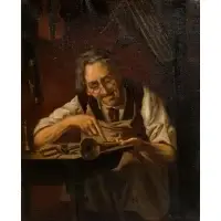 August Wilckens, Craftsman Working on a Trumpet, Oil on canvas