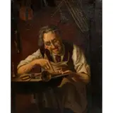 August Wilckens, Craftsman Working on a Trumpet, Oil on canvas