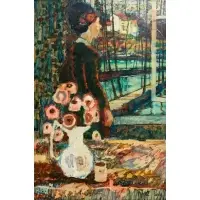 Donald Purdy, Woman Looking Through Window, Oil on masonite