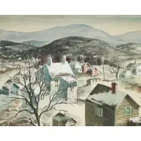 Henry Gasser, Houses in the Winter, Watercolor and gouache on paper board