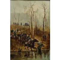 Alphonse de Neuville, Lancers Forging a River, Oil on canvas