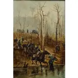 Alphonse de Neuville, Lancers Forging a River, Oil on canvas