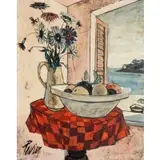 Charles Levier, Still-Life with Fruit Bowl by Window, Oil on canvas