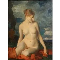 Louis Betts, Female Nude in Landscape, Oil on canvas board