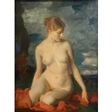 Louis Betts, Female Nude in Landscape, Oil on canvas board