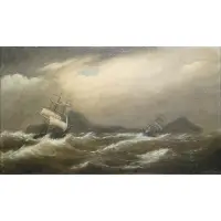 Clement Drew, Shipping in a Coastal Storm., Oil on canvas laid to aluminum board