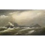 Clement Drew, Shipping in a Coastal Storm., Oil on canvas laid to aluminum board
