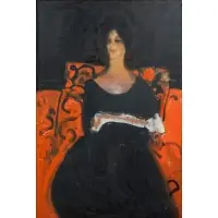 Morton Roberts, Girl in Red + Black, Oil on canvas