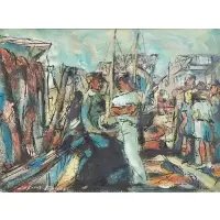 LaForce Bailey, Conversation on the Docks, Oil on board