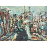 LaForce Bailey, Conversation on the Docks, Oil on board