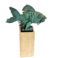 Koi Fantasy by Theodore Gall, verdigris bronze sculpture, sold Nov 2024