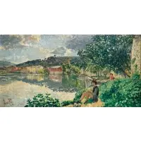 Fosco Pavi, Children Along the Arno River, 1963, Oil on canvas