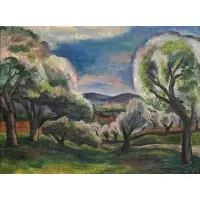 Ernest Fiene, Landscape, Oil on board