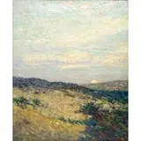 Arthur Hoeber, Impressionistic Landscape with a Setting Sun, Oil on canvas
