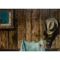 After the Gun Fight by Robert E Schulz, Oil on board, sold Oct 2024