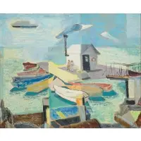 Lena Gurr, Boats in the Harbour, Oil on board