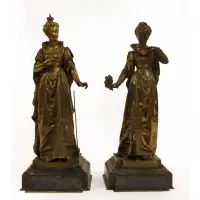 Eutrope Bouret, Femmes en costume d'époque, A pair of gilt bronze