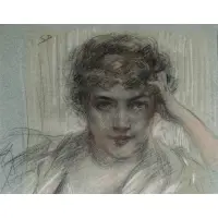 James Carroll Beckwith, Portrait of a Woman, Mixed media on paper