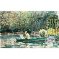 James Maravel, An Artist Painting in a Boat, Watercolor