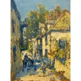 Arthur Diehl, Man Pulling Horse-Drawn Wagon, Oil on board