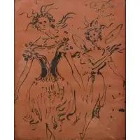 Women by Eugene Berman, Pen and ink on paper, sold Sep 2024