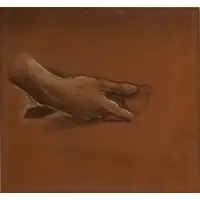 Edward Burne-Jones, Study of a Hand, Black and white chalk, sanguine on terracotta paper