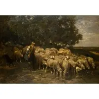 Charles Jacque, Sheeps and Shepherd, Oil on canvas